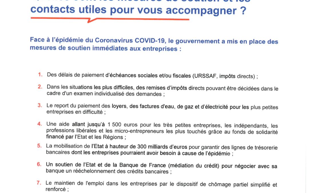 Les mesures de soutien aux entreprises Covid 19