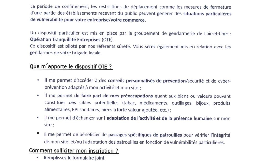 L’opération tranquillité entreprises