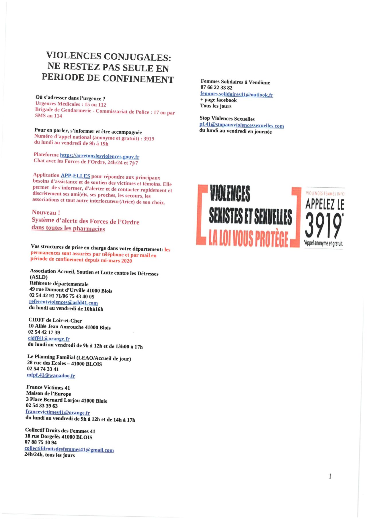 COVID19 : Confinement et femmes victimes de violences conjugales - Fossé41