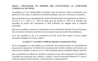 Procédure de reprise des concessions au cimetière communal de Fossé