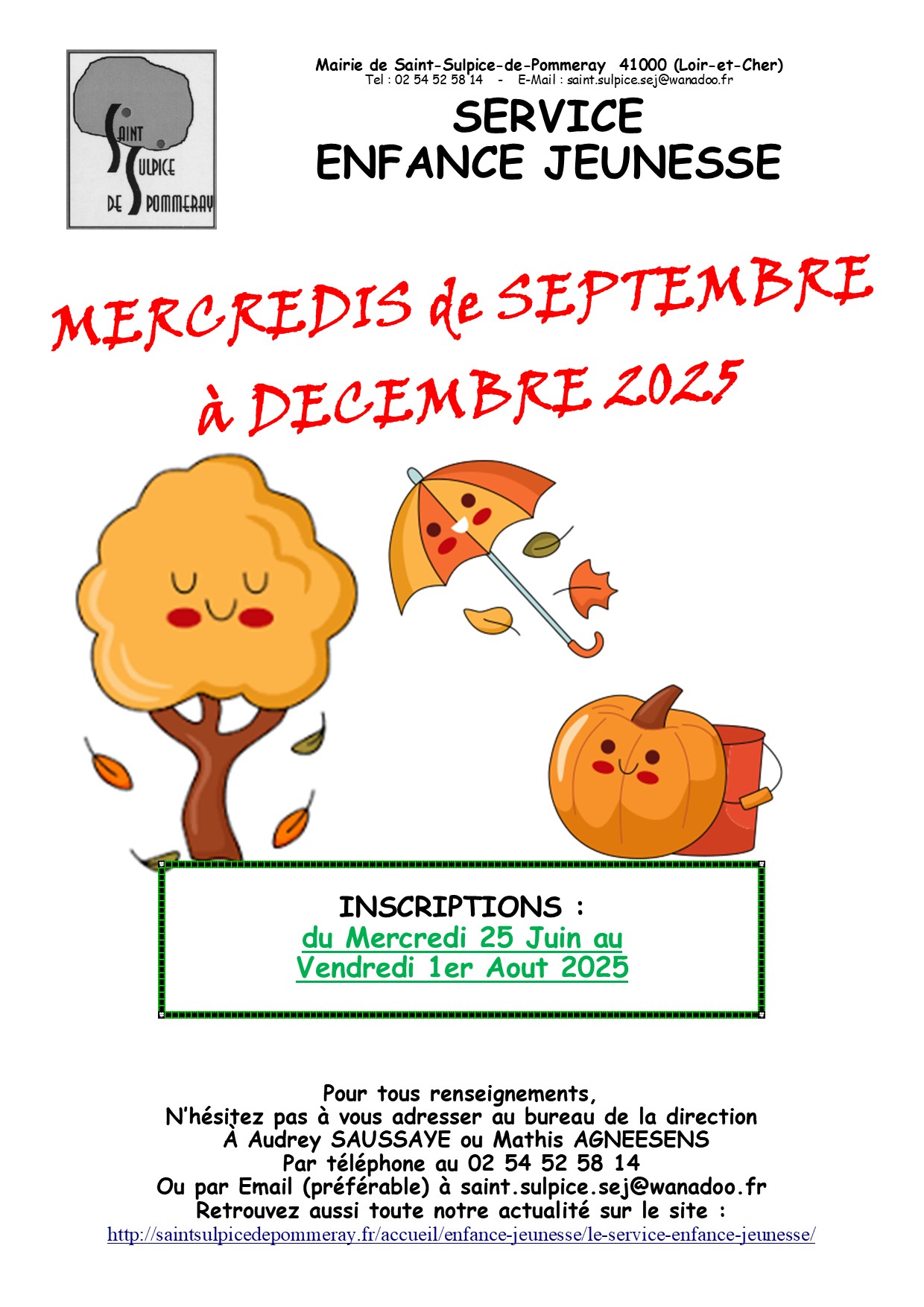 INSCRIPTIONS MERCREDIS DE SEPTEMBRE A DECEMBRE 2025